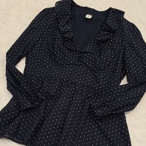 J. Crew Navy Blouse with White Polka Dots